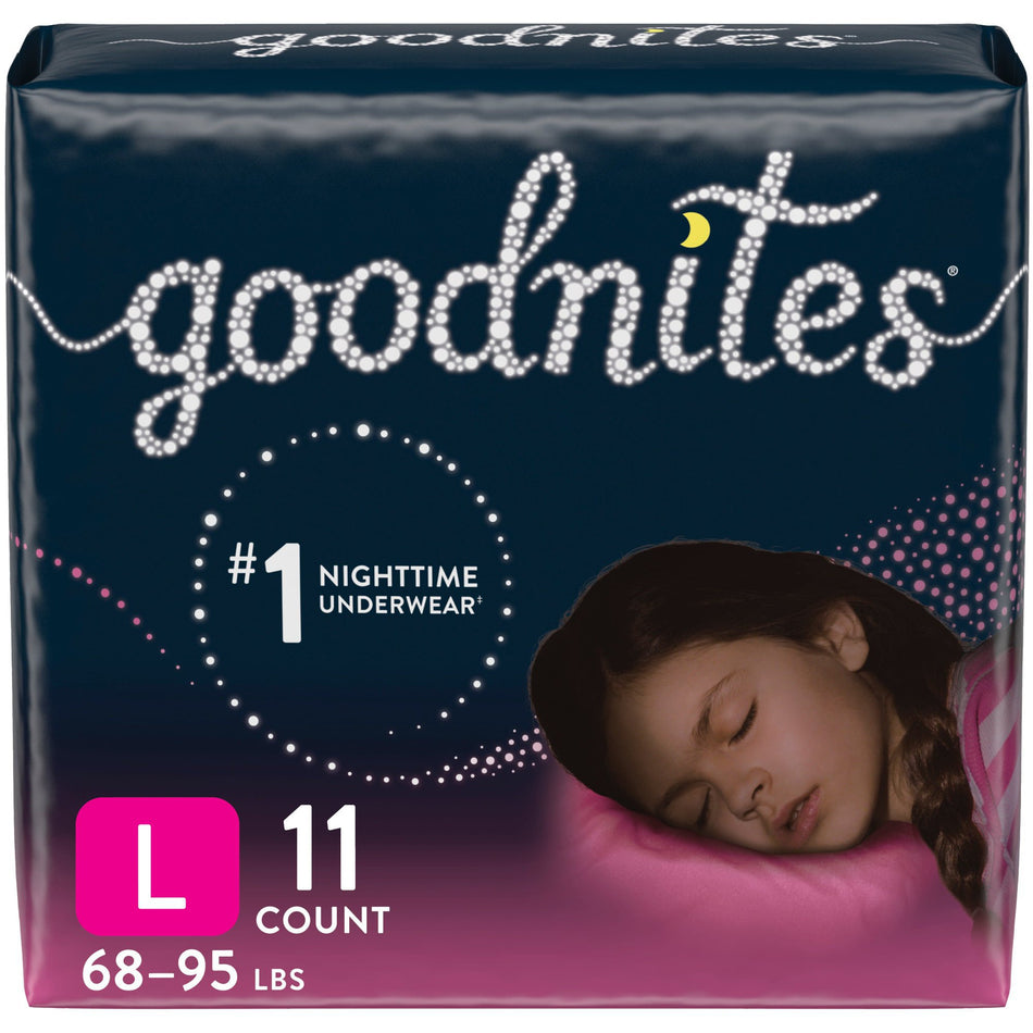 GoodNites Absorbent Underwear, Large, 11 per Pack-Female Youth Absorbent Underwear GoodNites Pull On with Tear Away Seams Large Disposable Heavy Absorbency