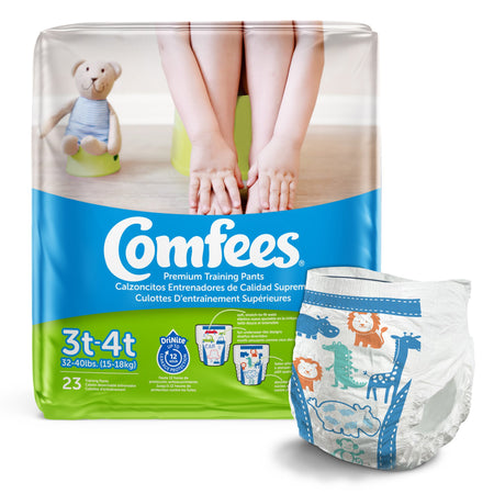 Comfees Training Pants, 12-Hour Protection, Male Toddler, 3T-4T, 32 to 40 Lbs-Male Toddler Training Pants Comfees Pull On with Tear Away Seams Size 3T to 4T Disposable Moderate Absorbency
