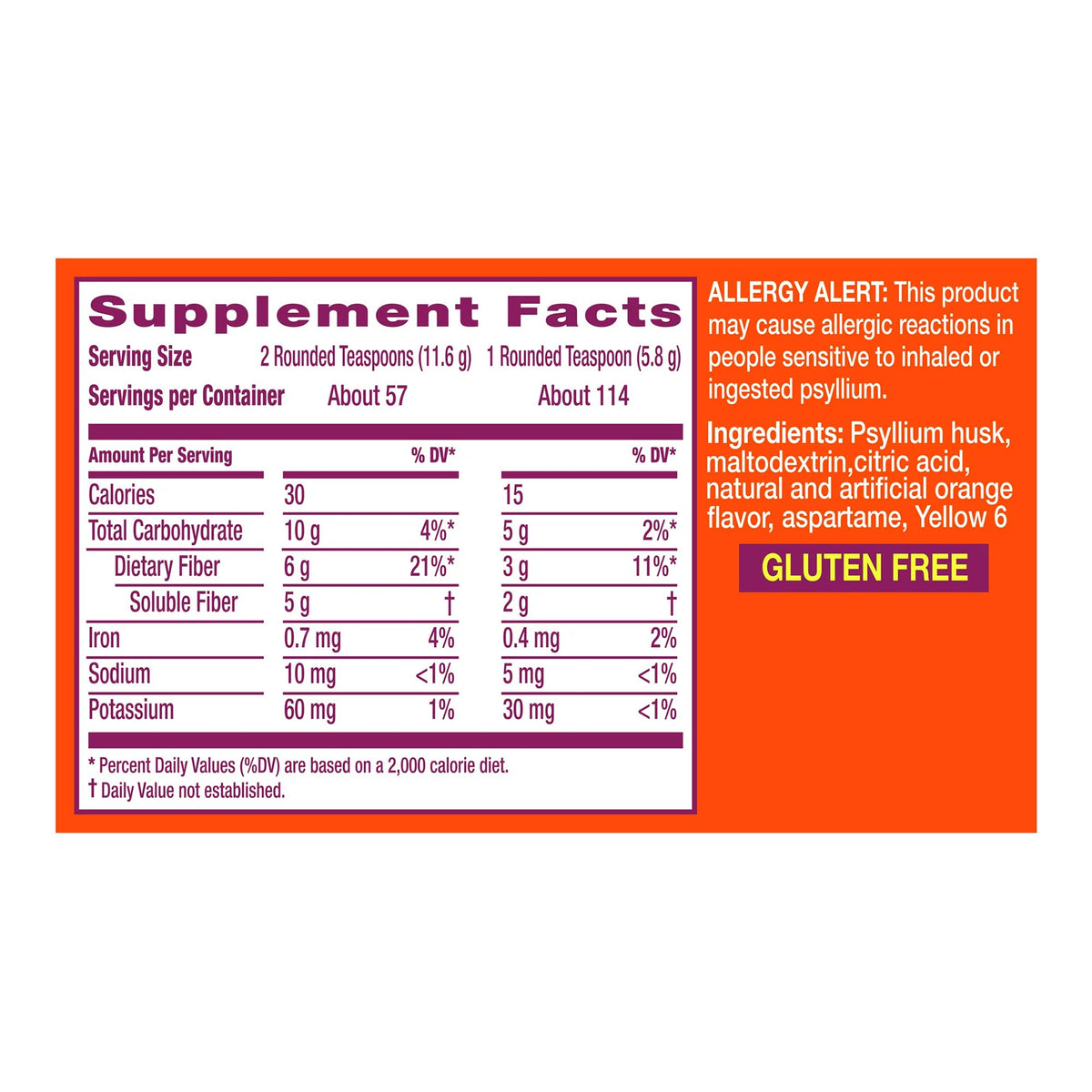 Metamucil Psyllium Fiber Supplement, Orange Powder-Fiber Supplement Metamucil Orange Flavor Powder 23.3 oz. 3.4 Gram Strength Psyllium Husk