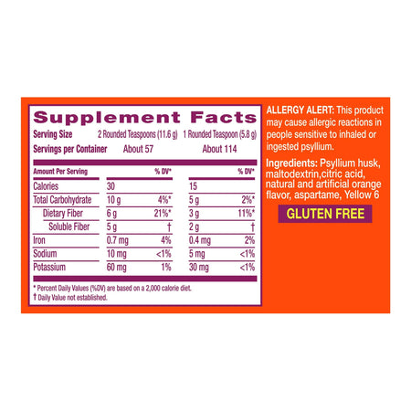 Metamucil Psyllium Fiber Supplement, Orange Powder-Fiber Supplement Metamucil Orange Flavor Powder 23.3 oz. 3.4 Gram Strength Psyllium Husk