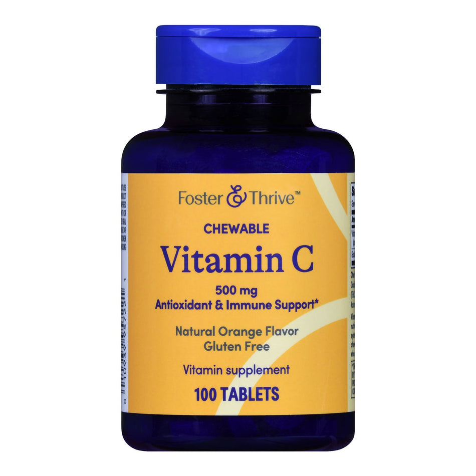 Foster & Thrive Chewable Vitamin C 500 mg Tablets Natural Orange-Vitamin C Supplement Foster & Thrive Ascorbic Acid 500 mg Strength Chewable Tablet 100 per Bottle