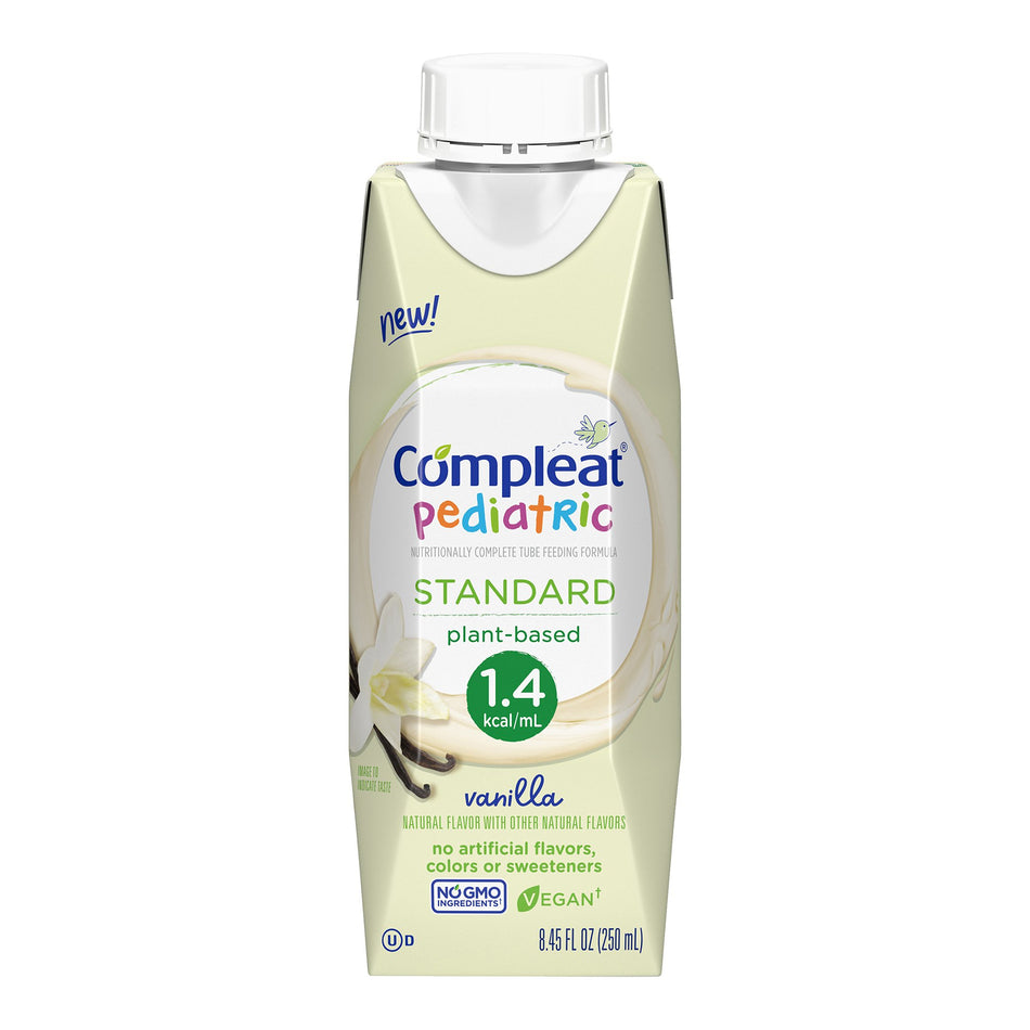 Compleat Pediatric Standard Plant-Based 1.4 Cal Nutritionally Complete Tube Feeding Formula, Vanilla, 8.45-ounce carton-Pediatric Oral Supplement Compleat Pediatric Standard 1.4 Cal Vanilla Flavor 8.45 oz. Carton Liquid Plant Based Food Allergies