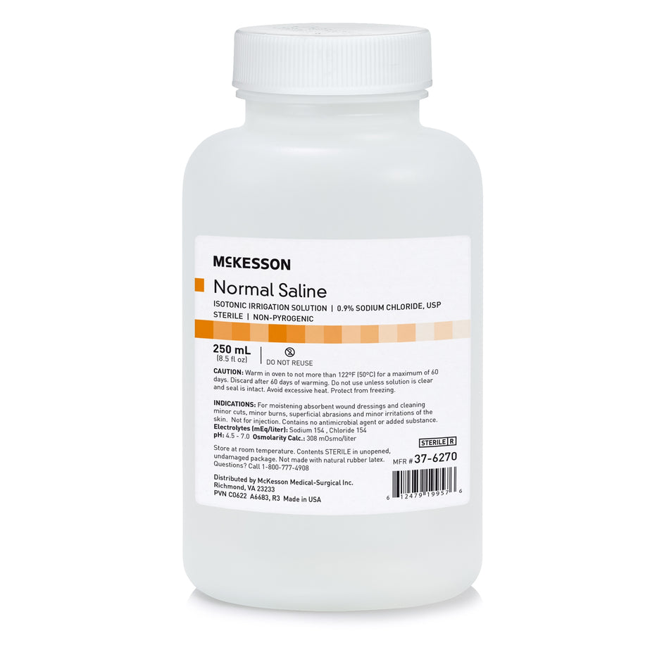 McKesson Saline Irrigation Solution, 250 mL Bottle-"Irrigation Solution - OTC McKesson 0.9% Sodium Chloride Not for Injection Bottle, Screw Top 250 mL"