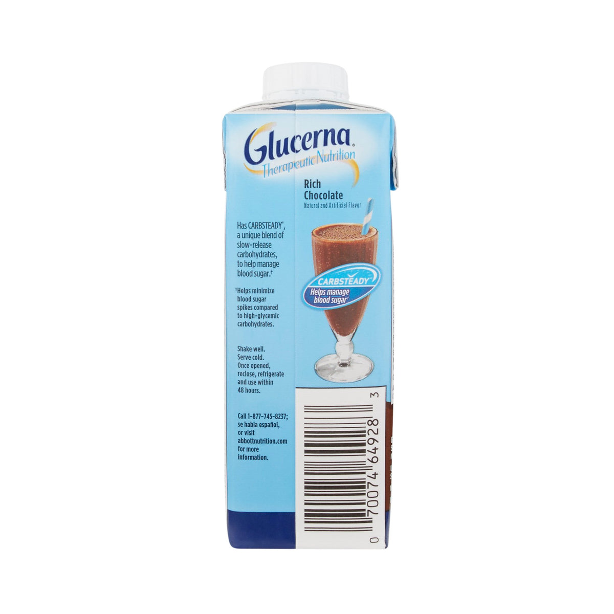 Glucerna Chocolate Therapeutic Nutrition Shake, 8-ounce carton-Oral Supplement Glucerna Therapeutic Nutrition Shake Rich Chocolate Flavor Liquid 8 oz. Carton