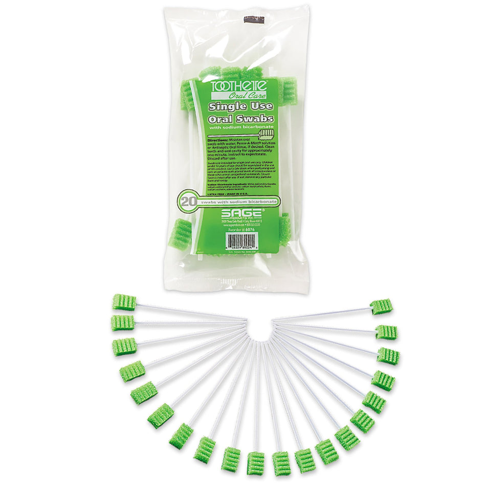 Toothette Plus Oral Swabsticks Foam Tip, Green, 6 Inch, Individually Wrapped, Nonsterile-Oral Swab Toothette Plus Sodium Bicarbonate Foam Tip 20 per Pack