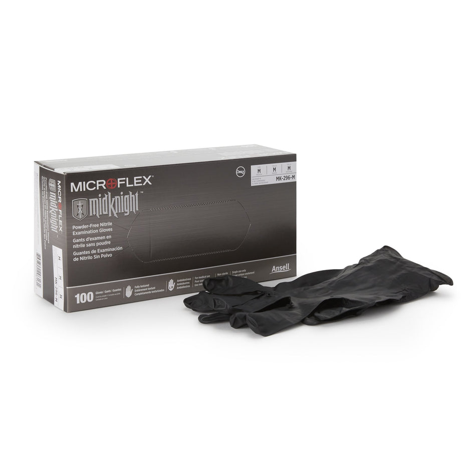 Microflex Midknight Nitrile Exam Glove, Medium, Black-Exam Glove MICROFLEX MidKnight Medium NonSterile Nitrile Standard Cuff Length Fully Textured Black Fentanyl Tested