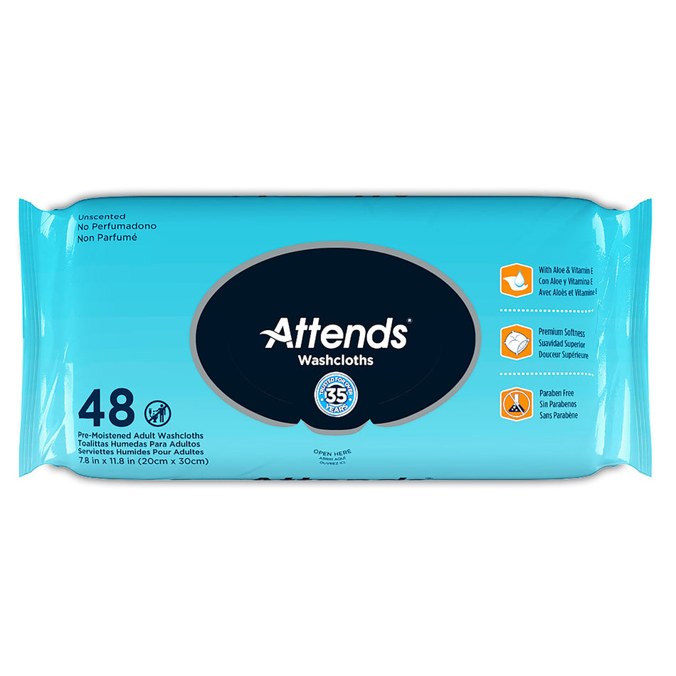 Attends Unscented Washcloths, 48 Count Soft Pack-Personal Cleansing Wipe Attends Soft Pack Unscented 48 Count