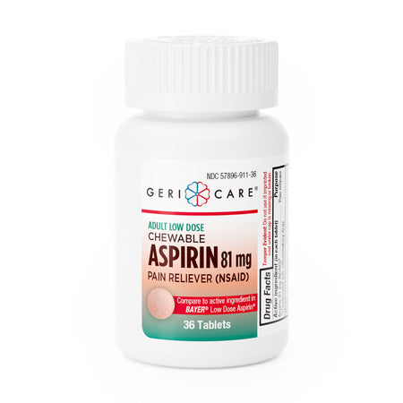 Geri-Care Low Strength Aspirin Pain Relief-Pain Relief Geri-Care 81 mg Strength Aspirin Chewable Tablet 36 per Bottle