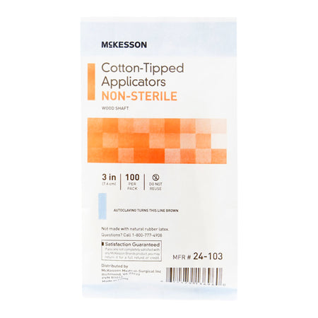 McKesson Nonsterile Cotton-Tip Swabsticks, 3 Inch-Swabstick McKesson Cotton Tip Wood Shaft 3 Inch NonSterile 100 per Pack
