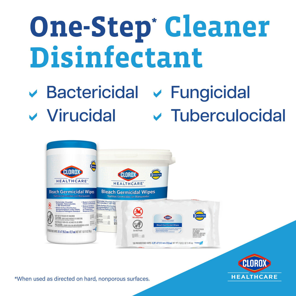 Clorox Healthcare® Bleach Germicidal Wipes, Canister, 150 ct. - Housekeeping>Cleaners and Disinfectants - The Clorox Company