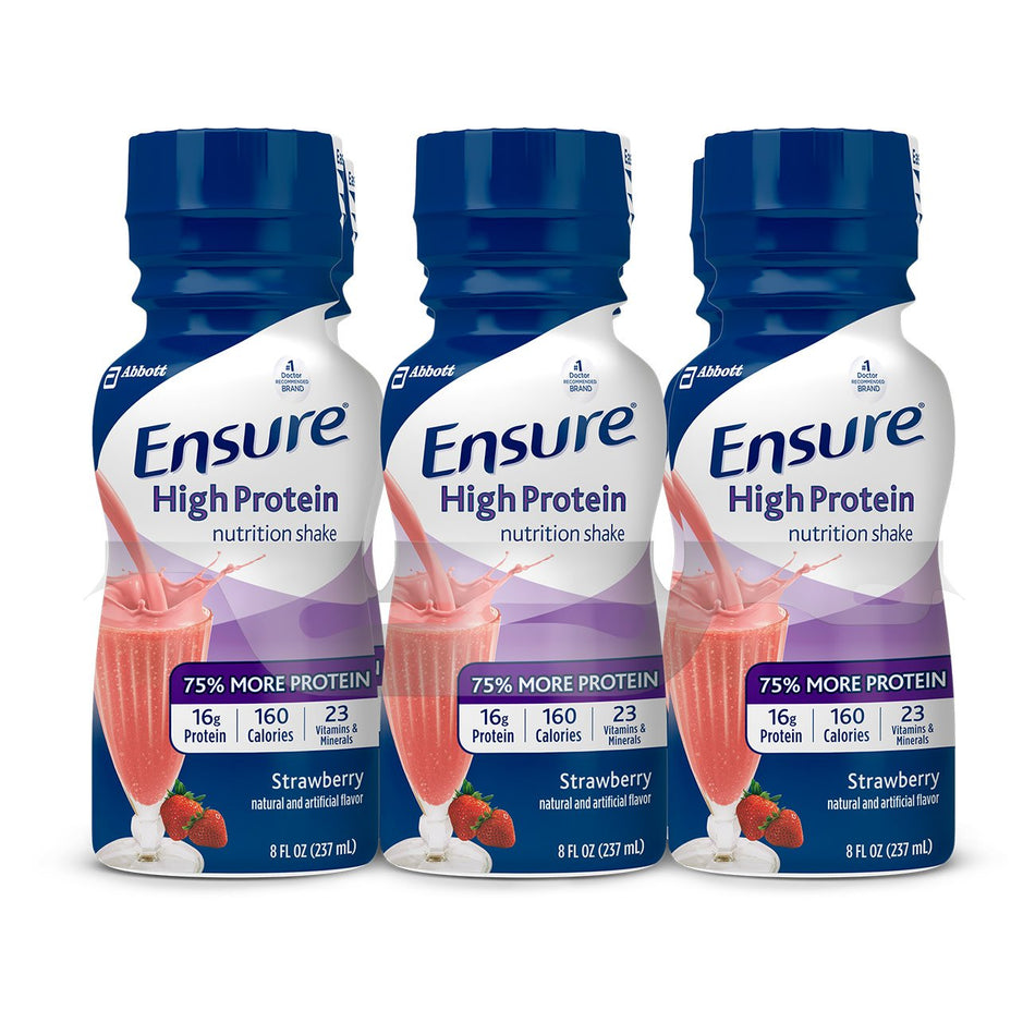 Ensure Strawberry High Protein Nutrition Shake, 8-ounce bottle-Oral Supplement Ensure High Protein Shake Strawberry Flavor Liquid 8 oz. Bottle