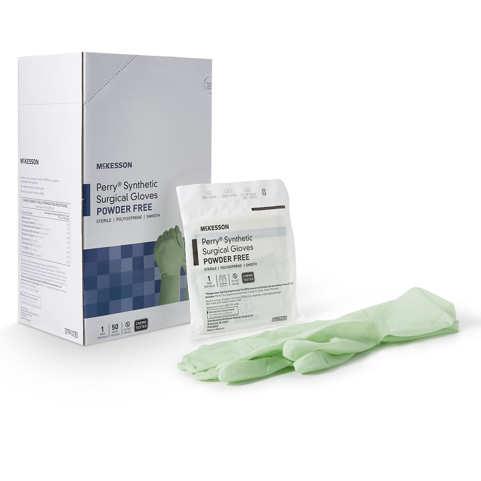 McKesson Perry Performance Plus Polyisoprene Surgical Glove, Size 8, Green-Surgical Glove McKesson Perry Performance Plus Size 8 Sterile Polyisoprene Standard Cuff Length Smooth Green Chemo Tested