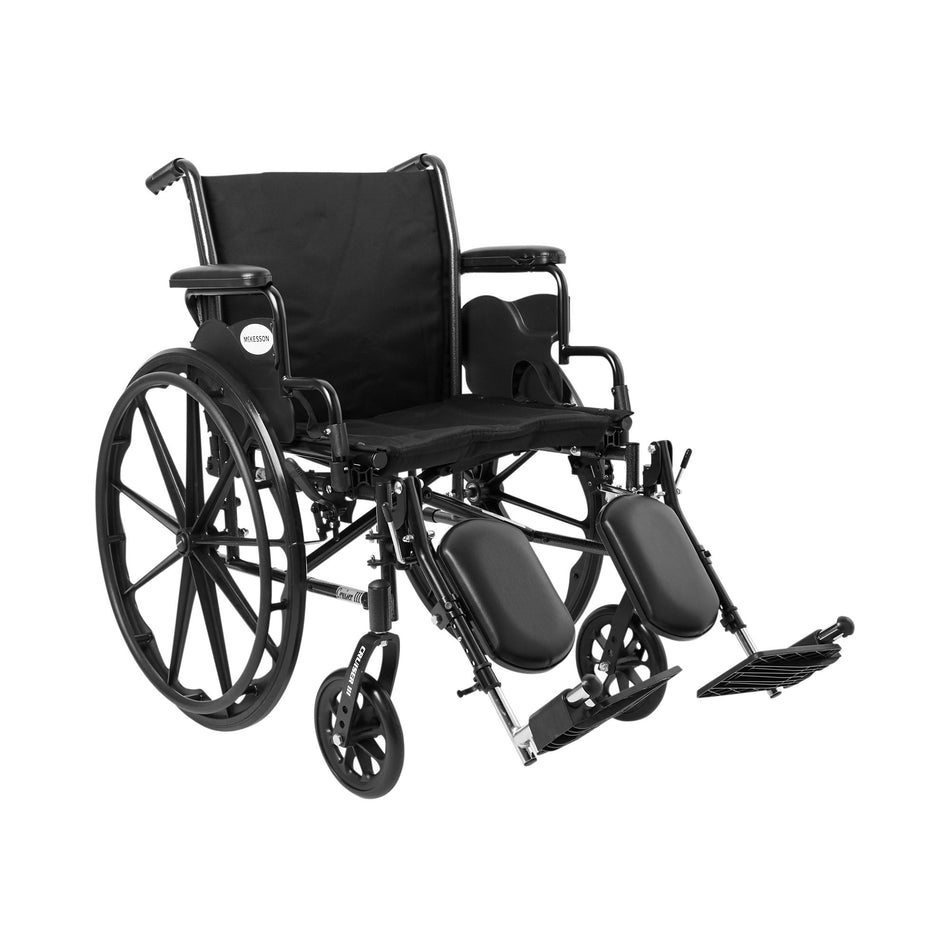 McKesson Lightweight Wheelchair, 20-Inch Seat Width-Lightweight Wheelchair McKesson Dual Axle Desk Length Arm Swing-Away Elevating Legrest Black Upholstery 20 Inch Seat Width Adult 300 lbs. Weight Capacity