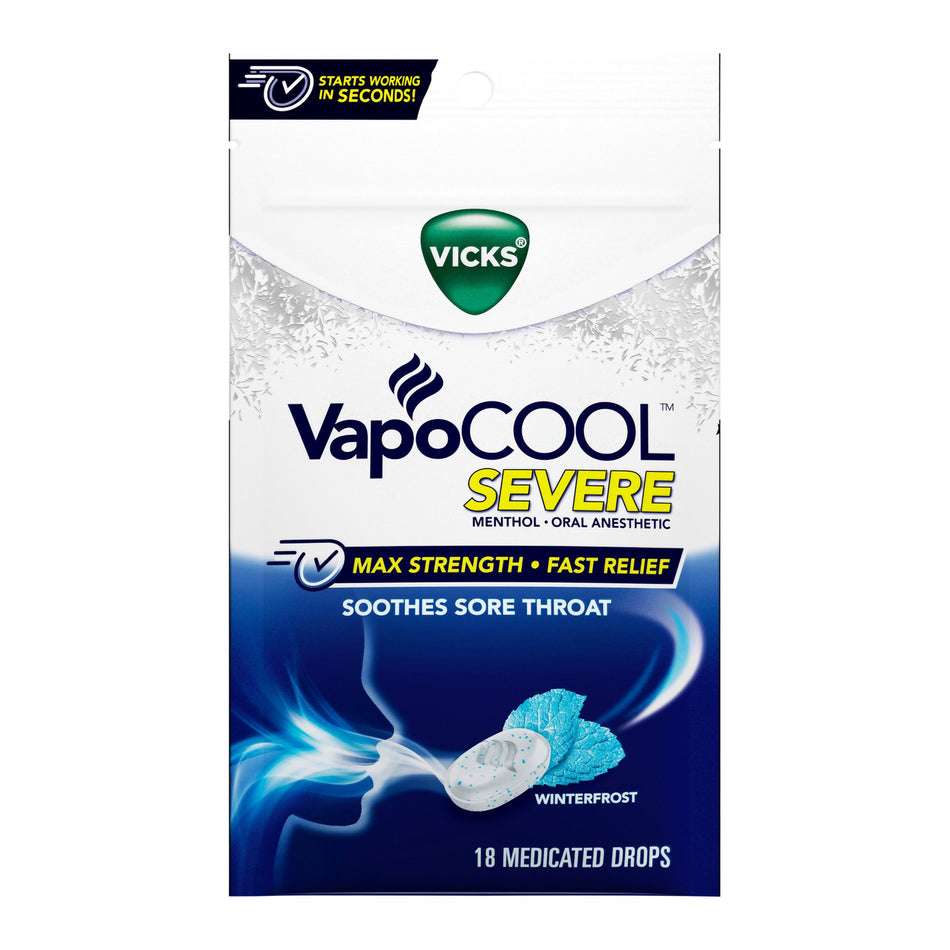 Vicks VapoCool Severe Medicated Drops Winterfrost-Sore Throat Relief Vicks� Drop 18 per Bag