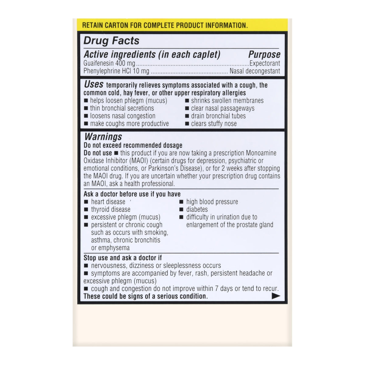 Foster & Thrive Chest Congestion Relief PE Guaifenesin 400 mg Phenylephrine HCl 10 mg Caplets-Cold and Cough Relief Foster & Thrive 400 mg - 10 mg Strength Tablet 50 per Box