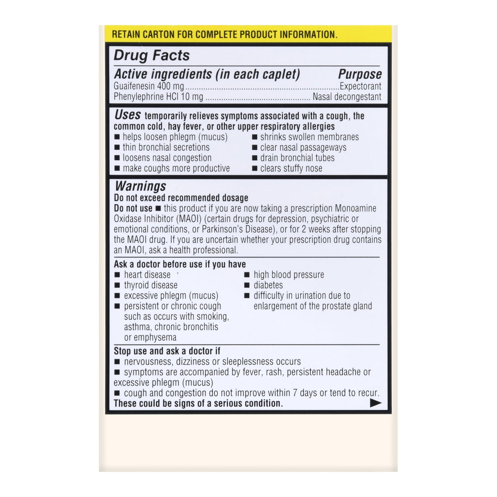 Foster & Thrive Chest Congestion Relief PE Guaifenesin 400 mg Phenylephrine HCl 10 mg Caplets-Cold and Cough Relief Foster & Thrive 400 mg - 10 mg Strength Tablet 50 per Box
