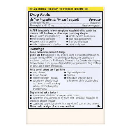 Foster & Thrive Chest Congestion Relief PE Guaifenesin 400 mg Phenylephrine HCl 10 mg Caplets-Cold and Cough Relief Foster & Thrive 400 mg - 10 mg Strength Tablet 50 per Box