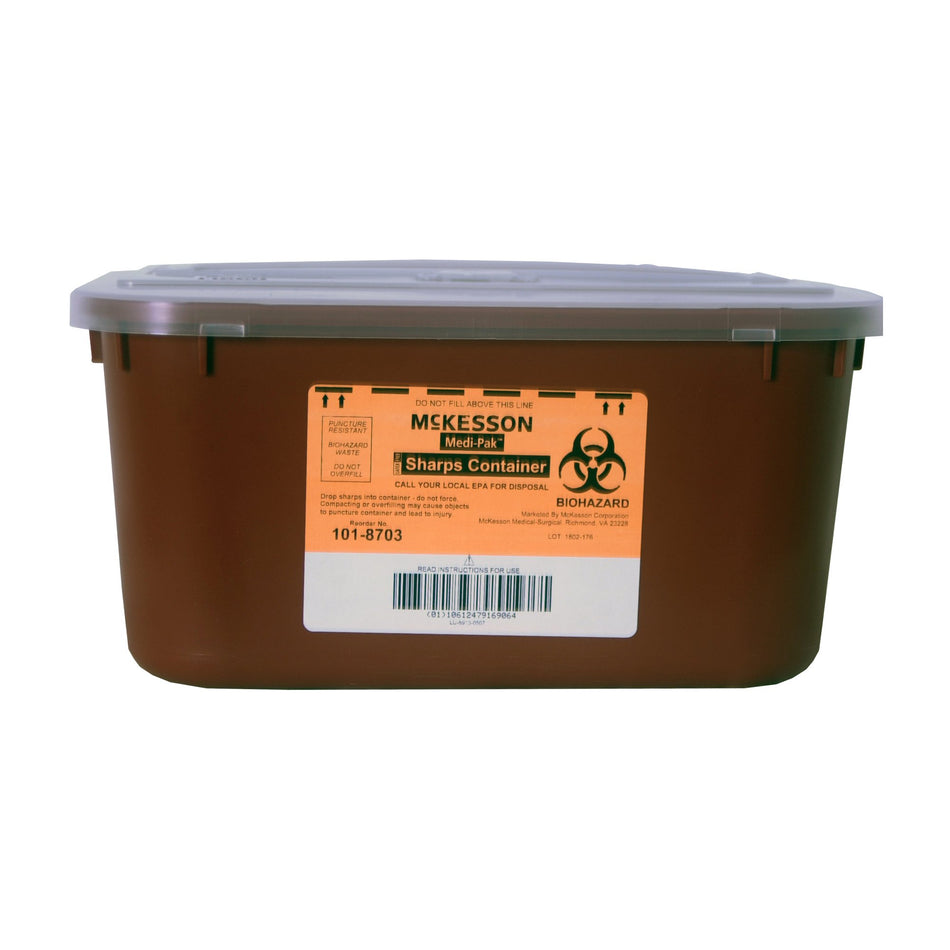 McKesson Prevent Multi-purpose Sharps Container, 1 Gallon, 5 x 10 x 7 Inch-Sharps Container McKesson Red Base 5 H X 10 W X 7 D Inch Horizontal Entry 1 Gallon