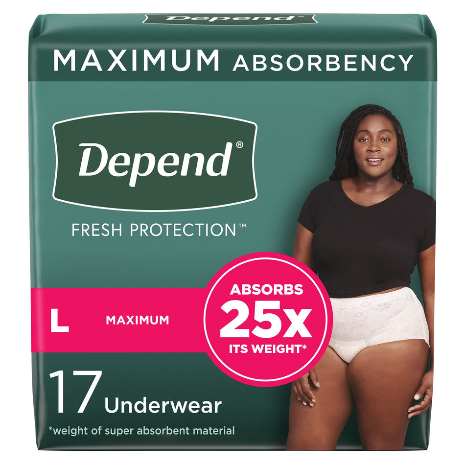 Depend Fresh Protection Women's Maximum Absorbency Underwear, Large-Female Adult Absorbent Underwear Depend Fresh Protection Waistband Style Large Disposable Heavy Absorbency