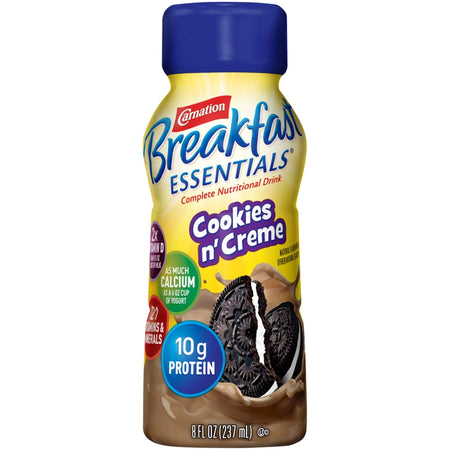 Carnation Breakfast Essentials Cookies N Crme Nutritional Drink, 8-ounce bottle-Oral Supplement Carnation Breakfast Essentials Cookies N Crme Flavor Liquid 8 oz. Bottle
