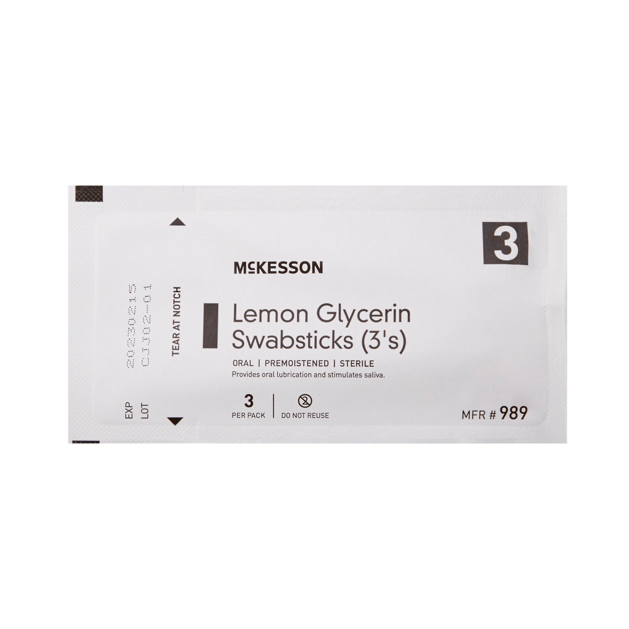 McKesson Oral Swabstick, Lemon Glycerin, Sterile-Lemon Glycerin Swabstick McKesson Rayon Tip 3 per Pack