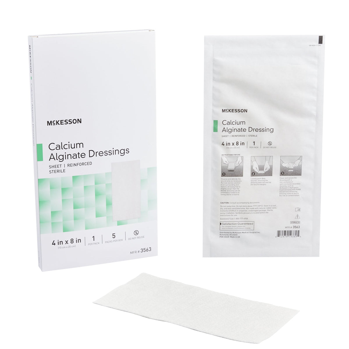 McKesson Alginate Dressing, 4 x 8 inch-Alginate Dressing McKesson 4 X 8 Inch Rectangle