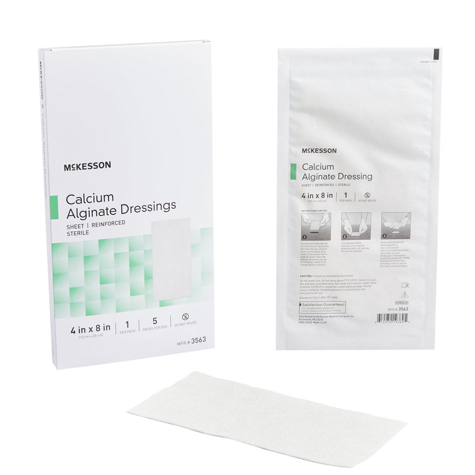 McKesson Alginate Dressing, 4 x 8 inch-Alginate Dressing McKesson 4 X 8 Inch Rectangle