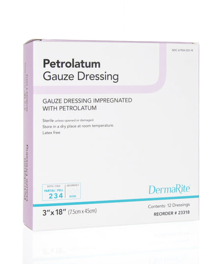 DermaRite Petrolatum Impregnated Dressing, 3 x 18 Inch-Petrolatum Impregnated Dressing DermaRite Strip 3 X 18 Inch Sterile
