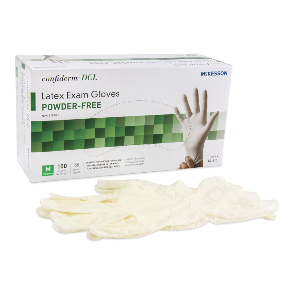 McKesson Confiderm Latex Exam Glove, Medium, Ivory-Exam Glove McKesson Confiderm Medium NonSterile Latex Standard Cuff Length Smooth Ivory Not Rated