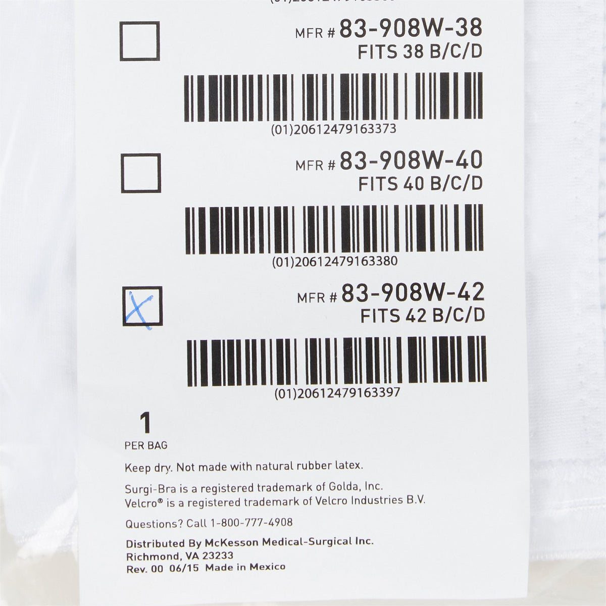 McKesson Surgi-Bra II, 42 Inch, White-Post-Surgical Bra McKesson White 42 Inch