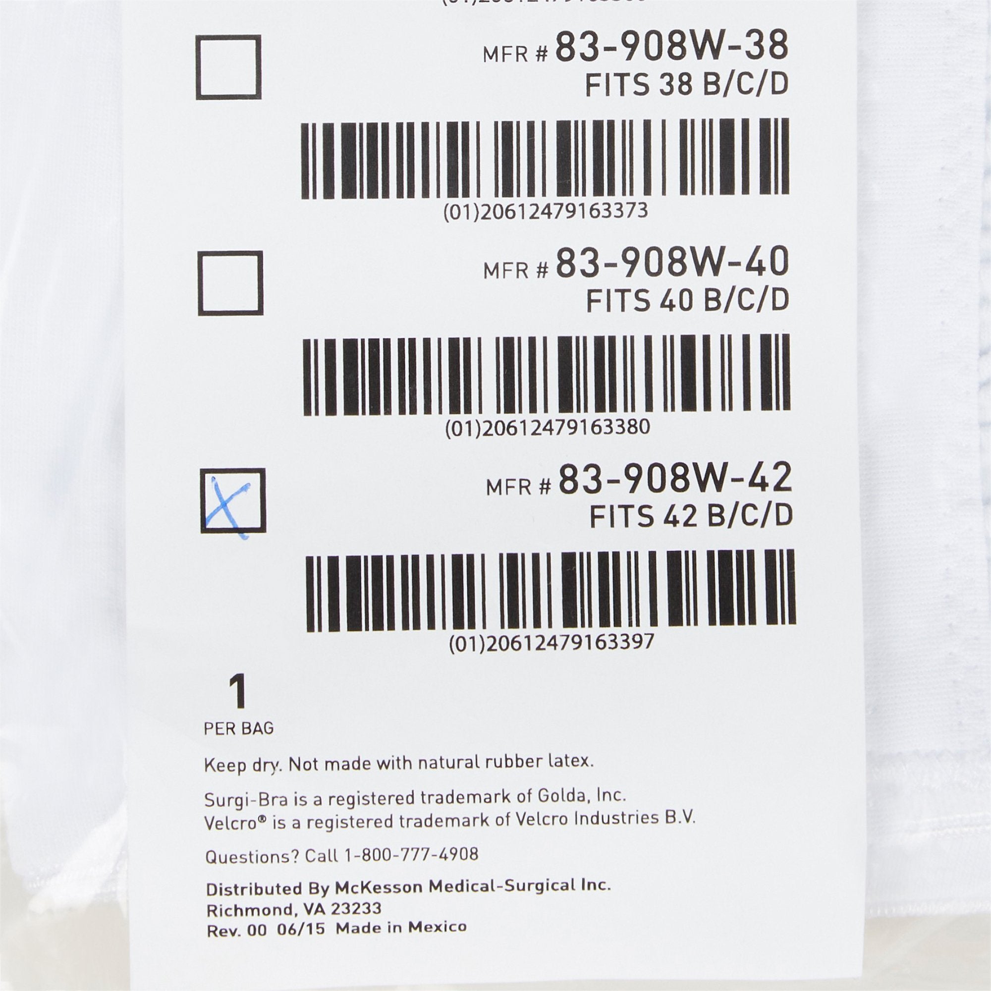 McKesson Surgi-Bra II, 42 Inch, White-Post-Surgical Bra McKesson White 42 Inch