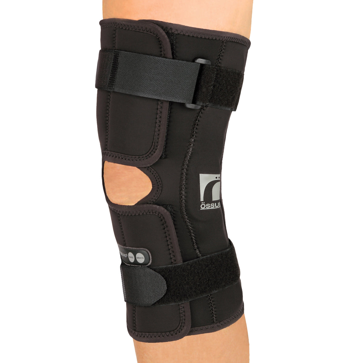 Ossur Rebound Wraparound / Open Patella Hinged Knee Brace, Extra Large-Knee Brace Ossur Rebound X-Large D-Ring / Hook and Loop Strap Closure 20-1/2 to 22-1/2 Inch Thigh Circumference Short Length Left or Right Knee