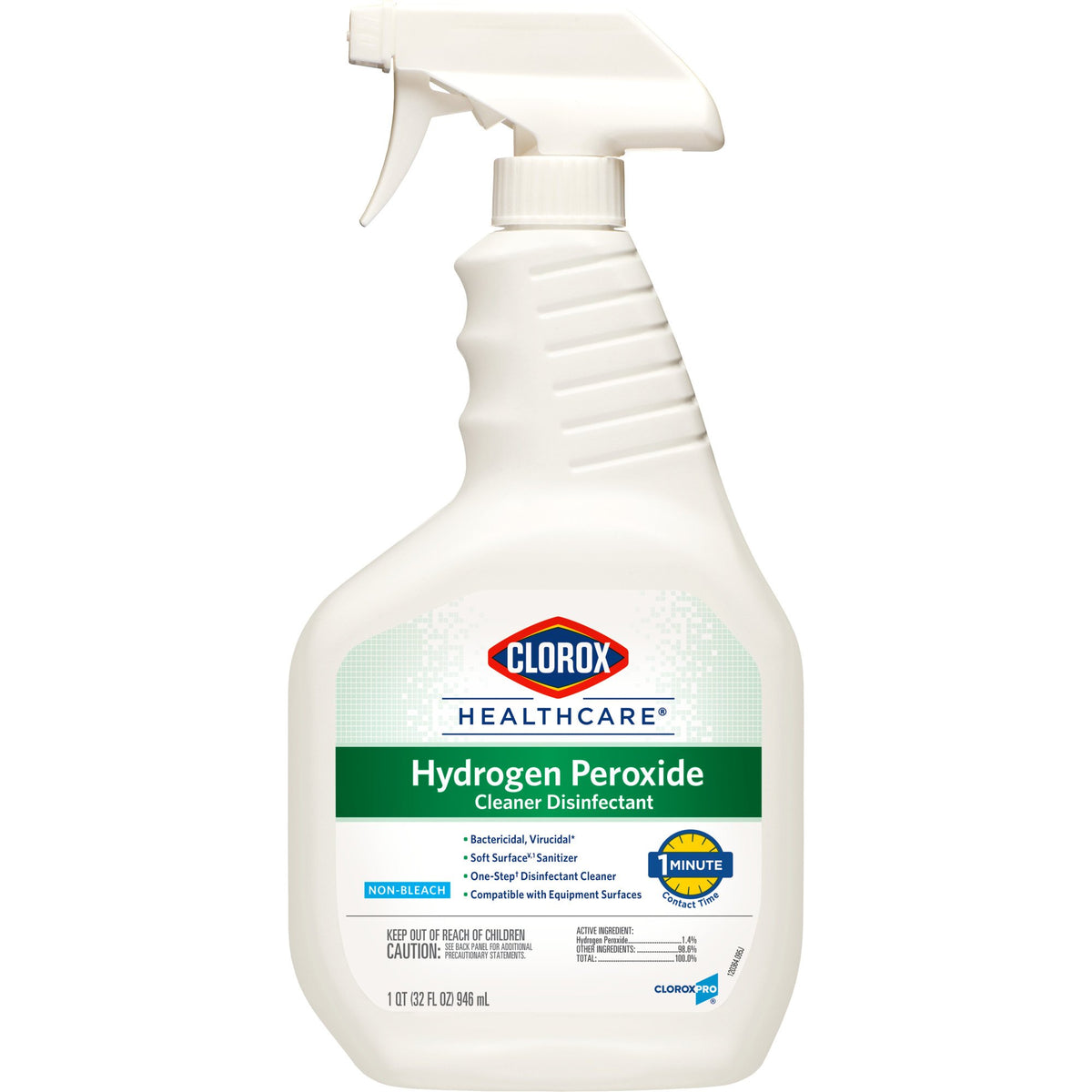 Clorox Healthcare Hydrogen Peroxide Cleaner Disinfectant, Spray Bottle, 32 oz.-Clorox Healthcare Surface Disinfectant Cleaner Premoistened Hydrogen Peroxide Based Pump Spray Liquid 32 oz. Bottle Unscented NonSterile