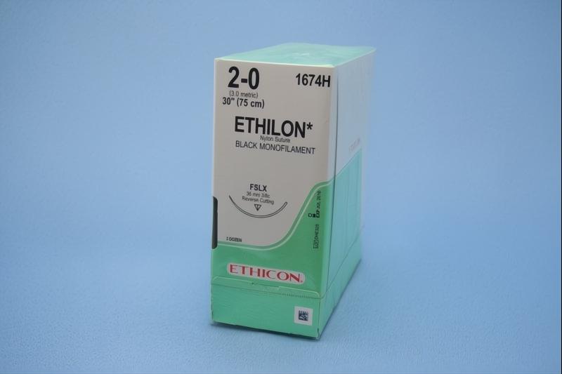 Ethilon Suture with Needle, Size 2-0-Nonabsorbable Suture with Needle Ethilon Nylon FSLX 3/8 Circle Reverse Cutting Needle Size 2 - 0 Monofilament