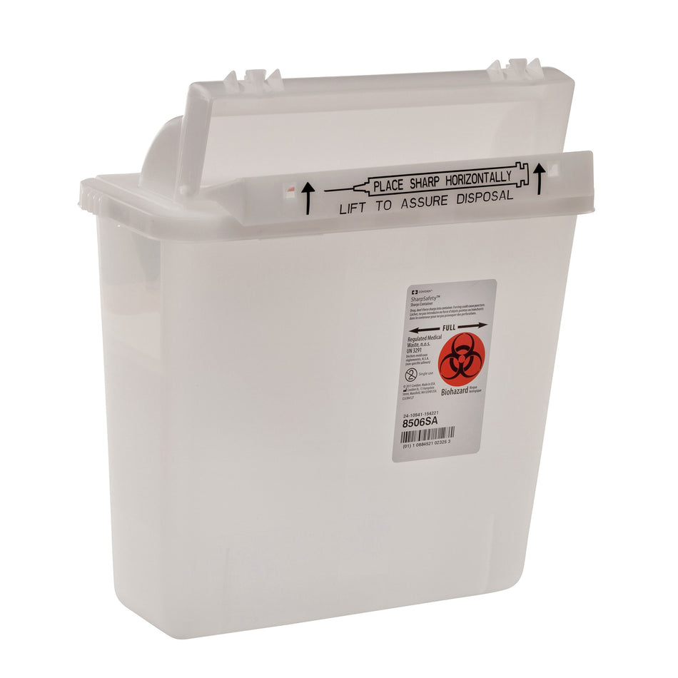 SharpStar In-Room Multi-purpose Sharps Container, 1-1/4 Gallon, 12 x 10 x 5 Inch-Sharps Container SharpStar In-Room Translucent Base 12-1/2 H X 10-3/4 W X 5-1/2 D Inch Horizontal Entry 1.25 Gallon