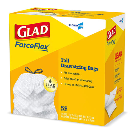 Glad ForceFlex Trash Bag-Trash Bag CloroxPro Glad ForceFlex Tall Kitchen 13 gal. Gray LLDPE 0.95 mil 24 X 28 Inch Flat Pack