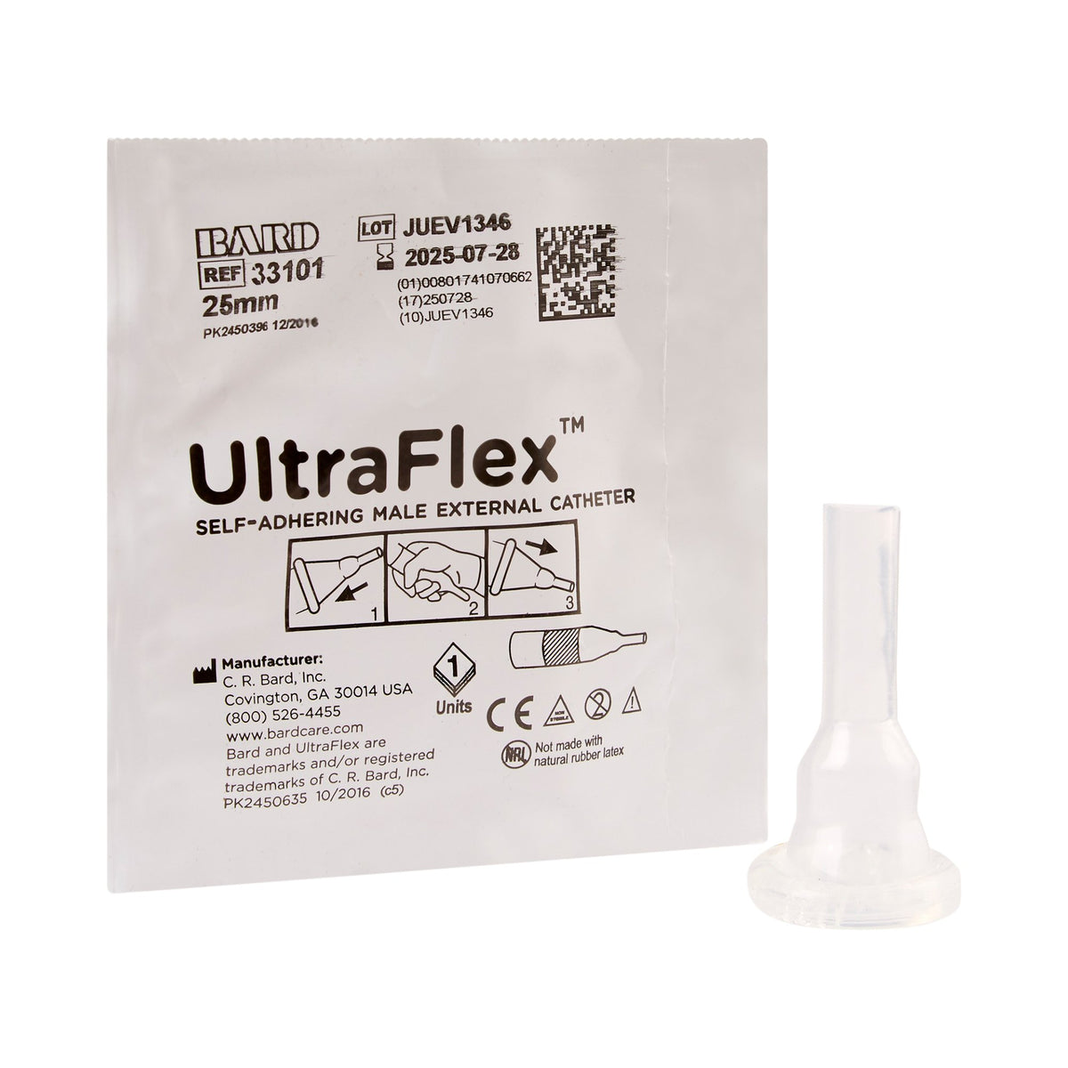 Bard UltraFlex Male External Catheter, Small-Male External Catheter UltraFlex Self-Adhesive Seal Silicone Small