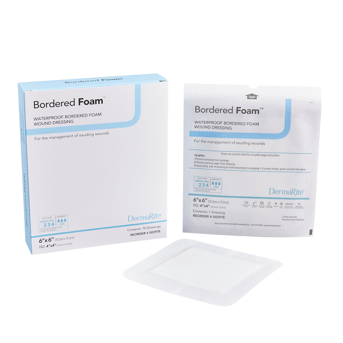 BorderedFoam Adhesive with Border Foam Dressing, 6 x 6 Inch-Foam Dressing BorderedFoam 6 X 6 Inch With Border Waterproof Backing Nonacrylic Adhesive Square Sterile