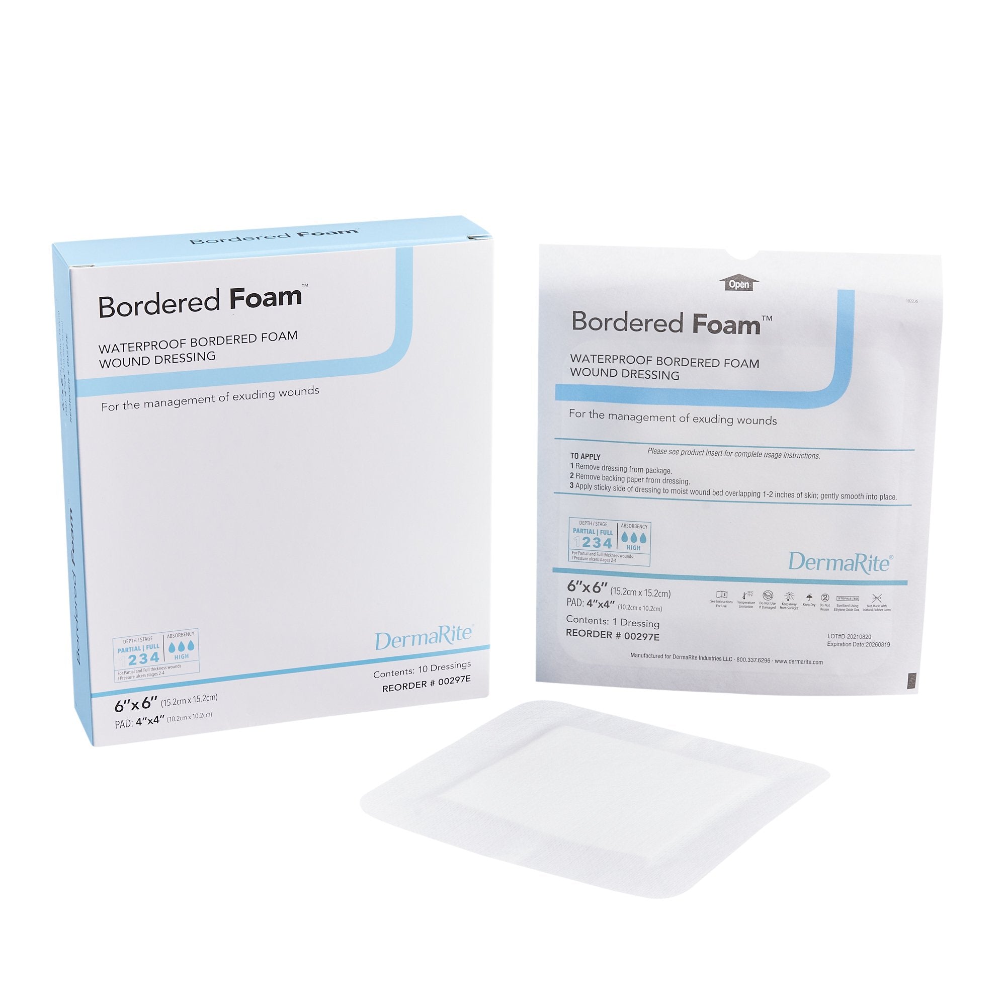 BorderedFoam Adhesive with Border Foam Dressing, 6 x 6 Inch-Foam Dressing BorderedFoam 6 X 6 Inch With Border Waterproof Backing Nonacrylic Adhesive Square Sterile