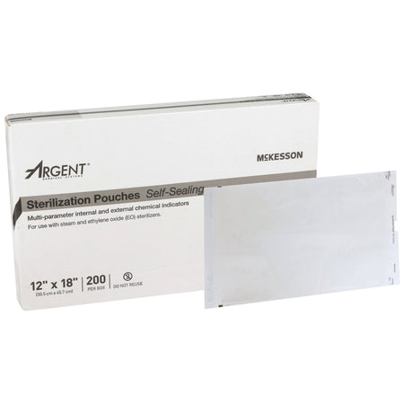 McKesson Argent Sure-Check Sterilization Pouch, 12 x 18 Inch-Sterilization Pouch McKesson Argent Sure-Check Ethylene Oxide (EO) Gas / Steam 12 X 18 Inch Transparent / Blue Self Seal Paper / Film