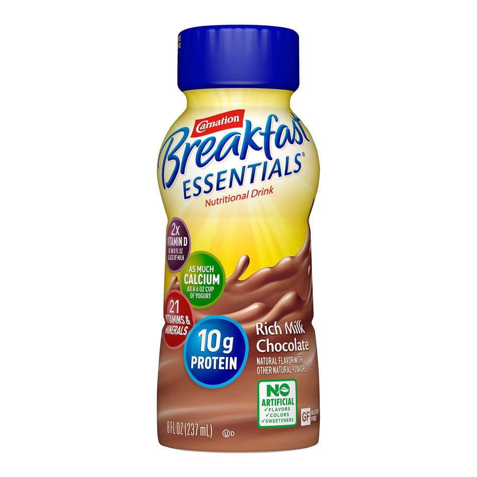 Carnation Breakfast Essentials Chocolate Nutritional Drink, 8-ounce bottle-Oral Supplement Carnation Breakfast Essentials Rich Milk Chocolate Flavor Liquid 8 oz. Bottle