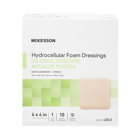 McKesson Silicone Gel Adhesive without Border Silicone Foam Dressing, 4 x 4 Inch-Foam Dressing McKesson 4 X 4 Inch Without Border Film Backing Silicone Gel Adhesive Square Sterile