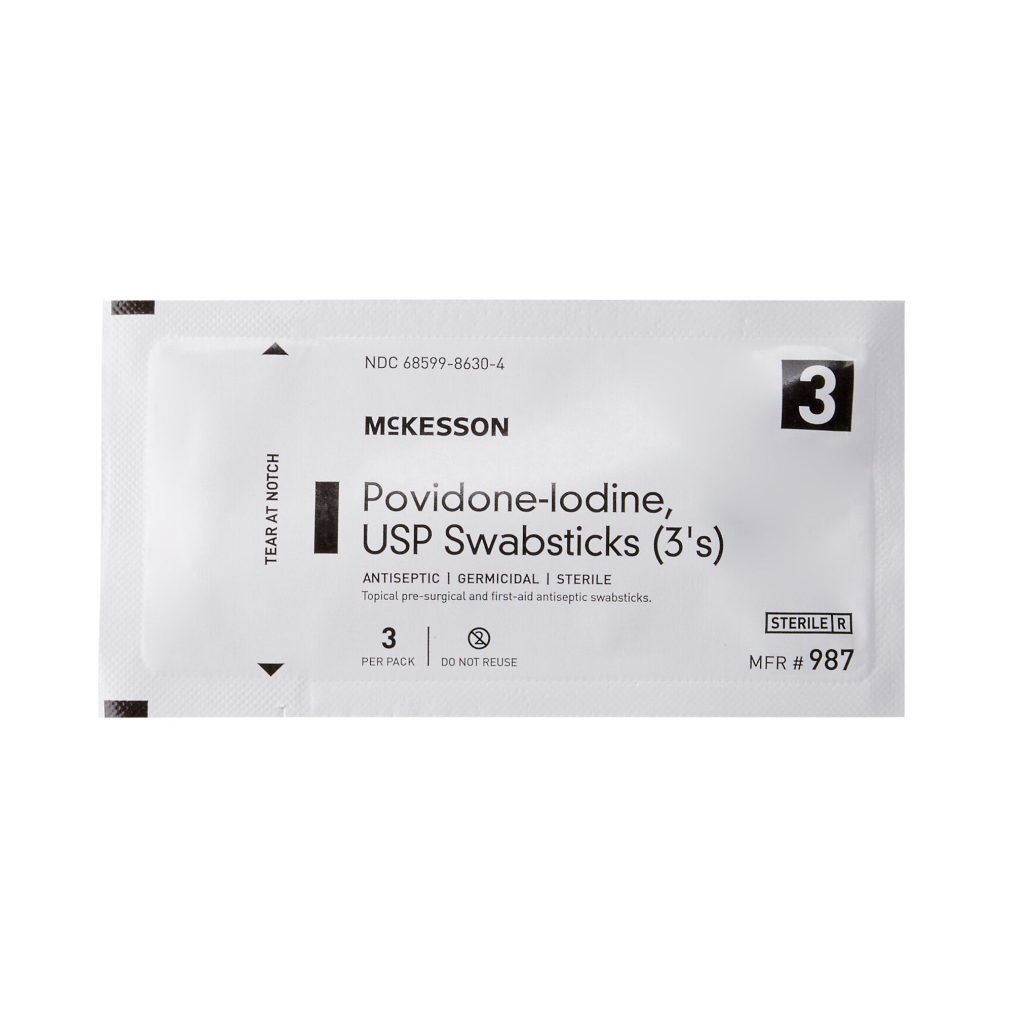 McKesson Impregnated Swabstick 3 Pack 10% Strength-Impregnated Swabstick McKesson 10% Strength Povidone-Iodine Individual Packet Sterile