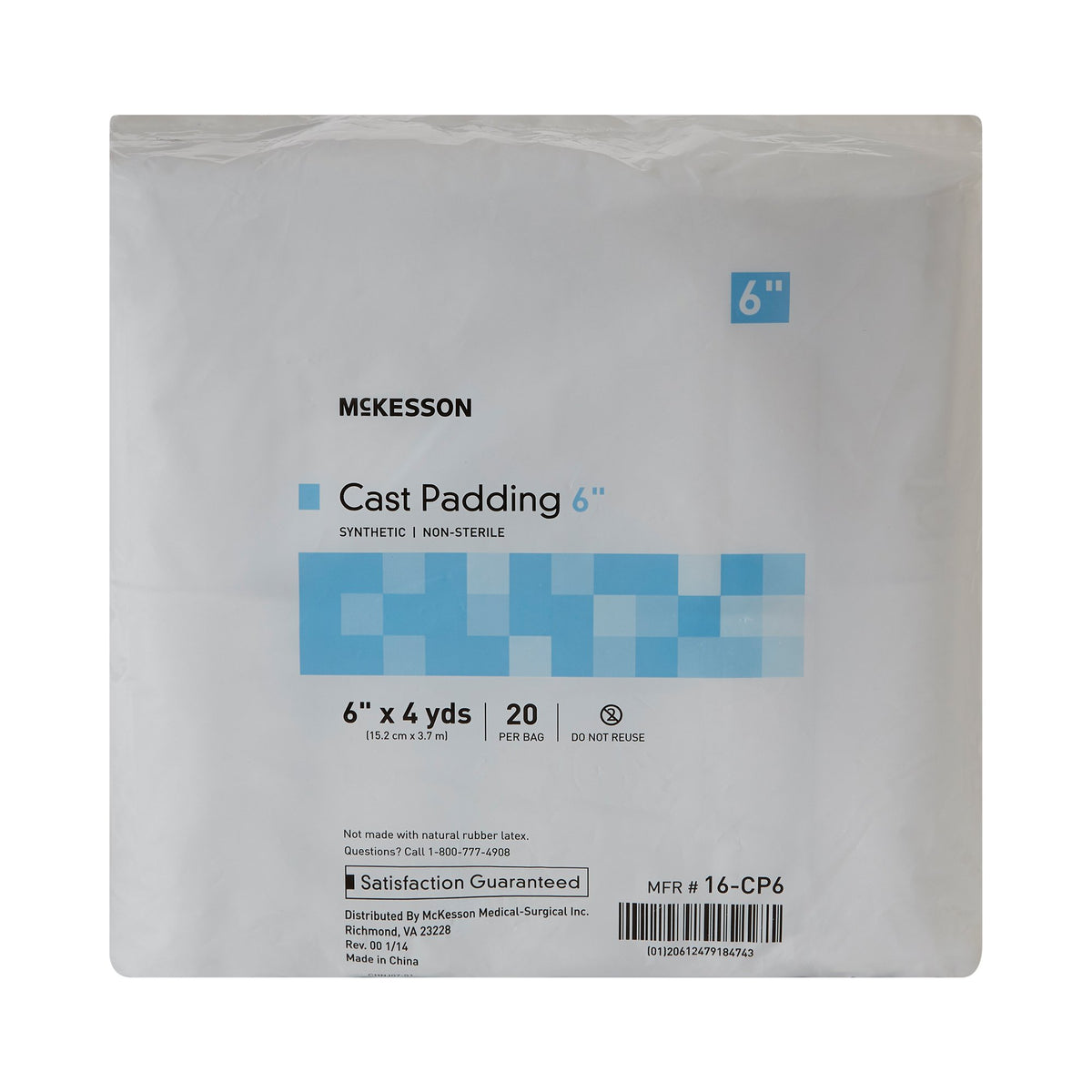 McKesson White Polyester Cast Padding, 6 Inch x 4 Yard-Cast Padding Undercast McKesson 6 Inch X 4 Yard Polyester NonSterile