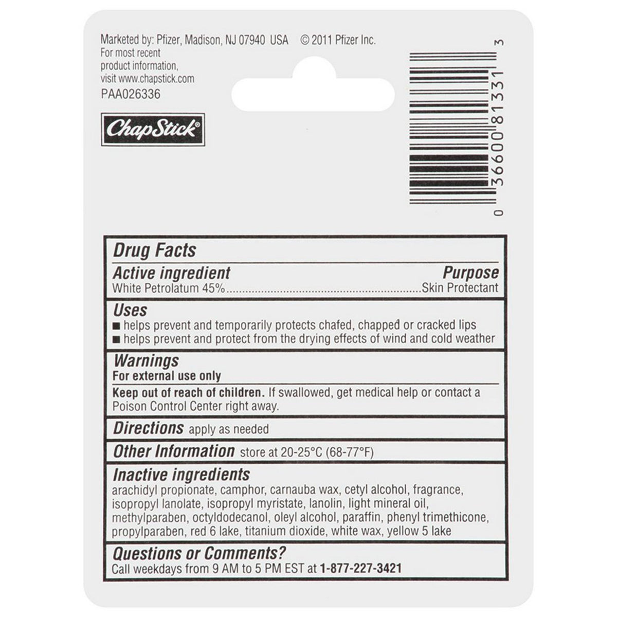 ChapStick Skin Protectant Classic Original-Lip Balm Chapstick 0.15 oz. Tube