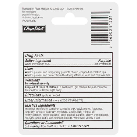 ChapStick Skin Protectant Classic Original-Lip Balm Chapstick 0.15 oz. Tube