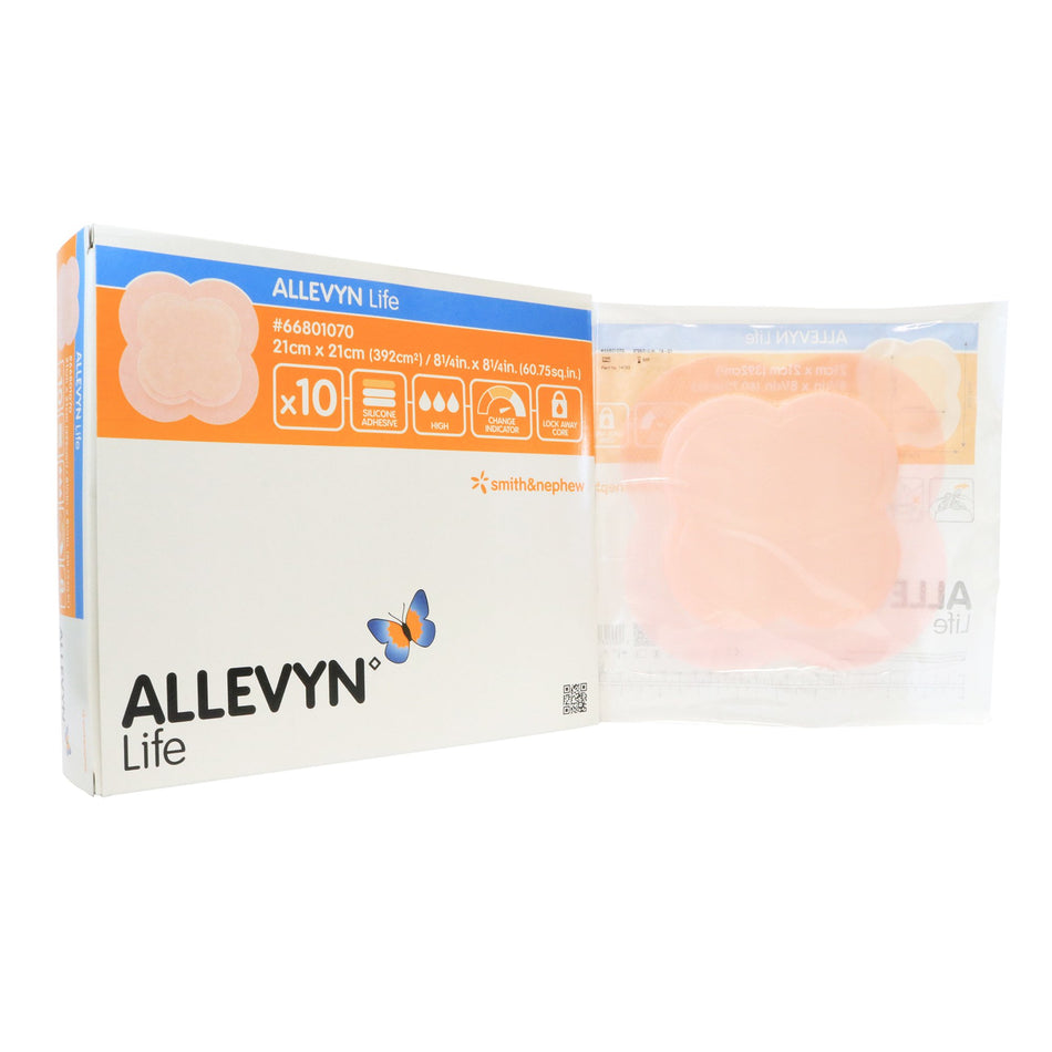 Allevyn Life Silicone Adhesive with Border Silicone Foam Dressing, 8-1/4 x 8-1/4 Inch-Foam Dressing Allevyn Life 8-1/4 X 8-1/4 Inch With Border Film Backing Silicone Gel Adhesive Quadrilobe Sterile