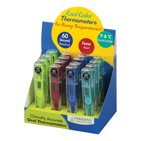 60 Second Digital Thermometers, 16 Piece Display-Digital Thermometer Display Kit Veridian Oral / Rectal / Axillary Probe Handheld