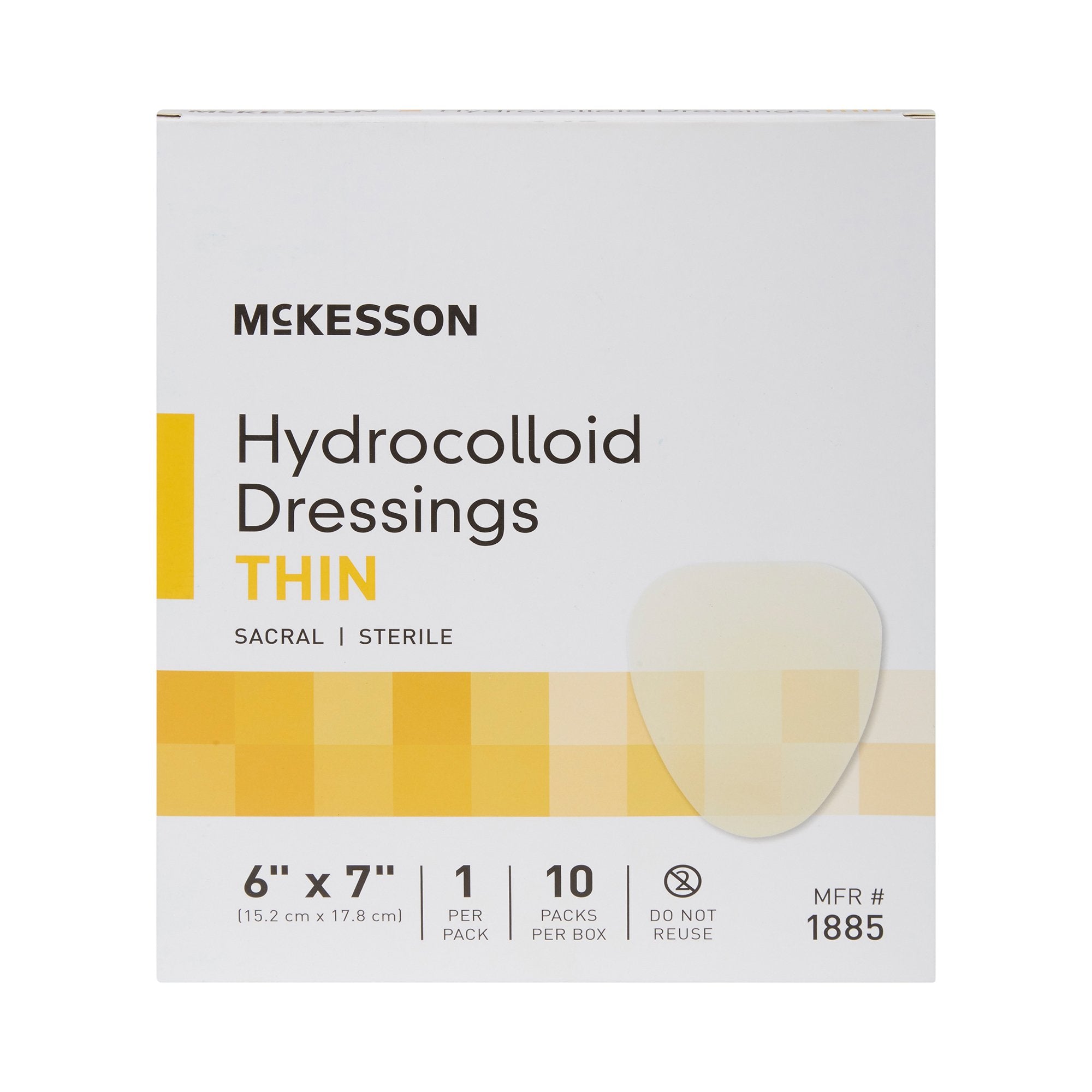 McKesson Hydrocolloid Dressing, 6 x 7 Inch Sacral-Thin Hydrocolloid Dressing McKesson Film Backing 6 X 7 Inch Sacral Hydrocolloid