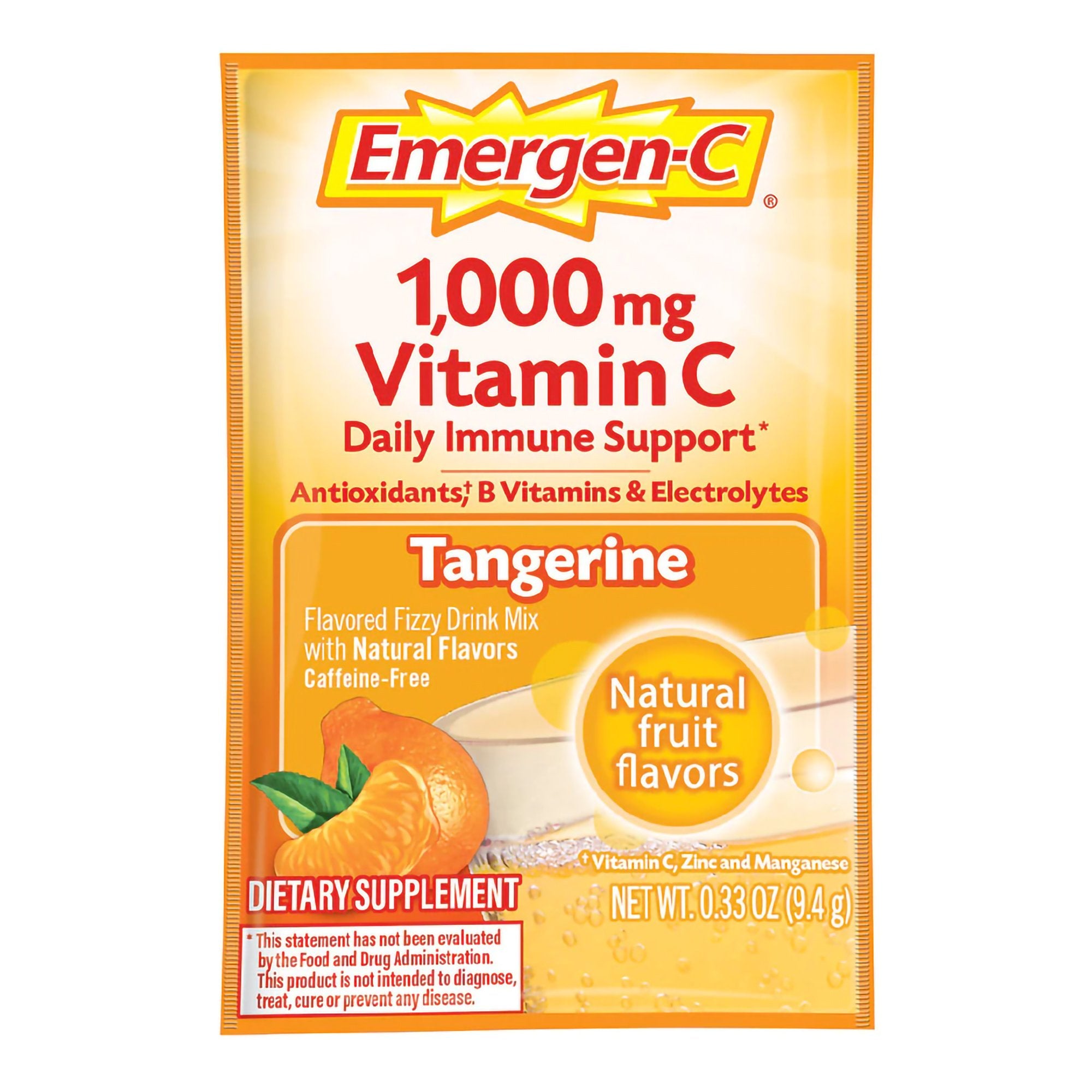 Emergen-C Vitamin C Daily Immune Support Drink Mix, Super Tangerine Flavor-Oral Supplement Emergen-C Daily Immune Support Tangerine Flavor Powder 0.30 oz. Individual Packet